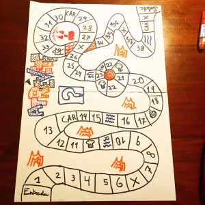 "El Atrévete", juego inventado y dibujado por mi hijo. Como la vida misma...